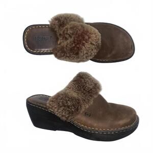 Born Shearling Wedge Clogs 7.5 Brown Vintage Fall Cottagecore Cozy Y2K Shoes